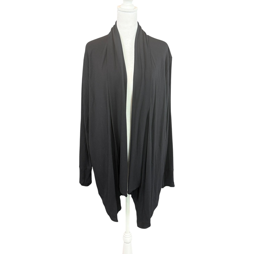 Athleta Pranayama Wrap Cardigan Women M Black Open Front Thumbholes Tencel Modal